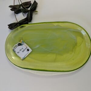 Handmade in Turkey ..Glass Swirl Tabletop Platter Trinket Tray Lime Green